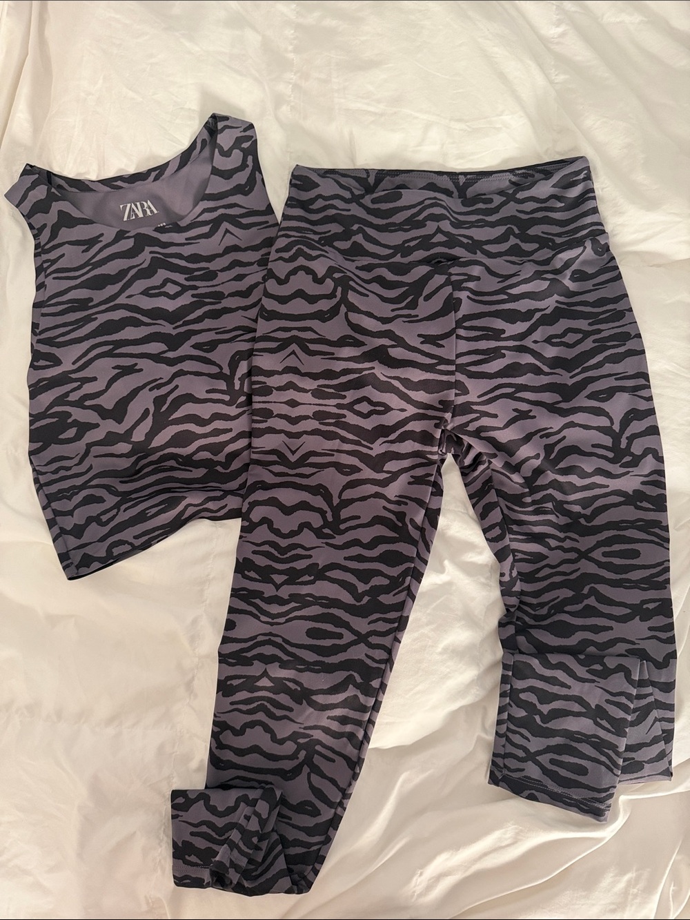 ZARA gray and black Zebra Print Leggings and Tank Set